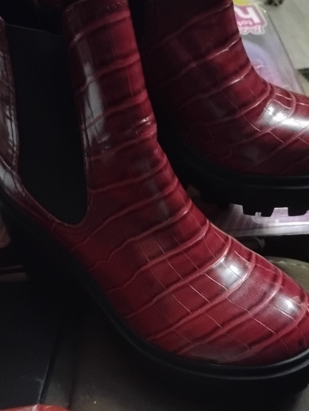 Women's Red Croc-Embossed Chelsea Boots